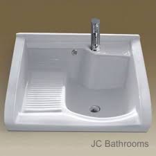 ceramic laundry tub with built in scrub