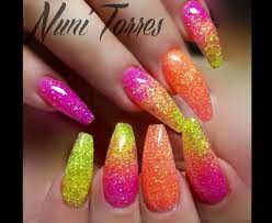 Neon Glitter Nails Bright Nails Floral Nails