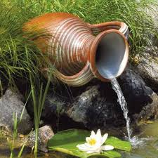 Pond in a pot with fountain. Spilling Flower Pot Fountain Ideas Urn Fountains Www Containerwatergardens Net Container Water Gardens Large Garden Pots Garden Pond Design
