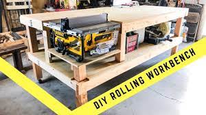 How To Make A Rolling Table Saw And Jointer Work Bench Diy Youtube Diy Workbench Workbench Diy Bench