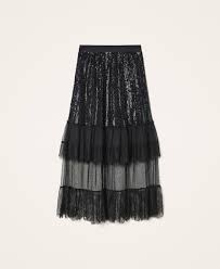 Check spelling or type a new query. Jupe Longue En Tulle Et Dentelle Avec Sequins Femme Noir Twinset Milano