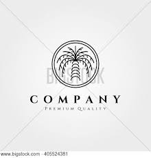 Double coconut palm tree island and sun logo. Dates Palm Tree Logo Vector Photo Free Trial Bigstock