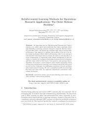 Pdf Reinforcement Learning Methods For Operations Research Applications The Order Release Problem 4th International Conference Lod 2018 Volterra Italy September 13 16 2018 Revised Selected Papers