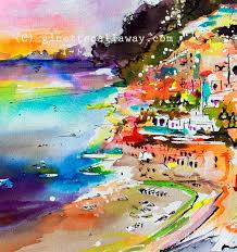 Shop Watercolors And Oil Paintings Amalfi Coast Positano Impressionist Landscape Original Art Painting