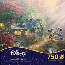 Thomas kinkade disney in puzzles. Ceaco Thomas Kinkade The Disney Collection Mickey And Minnie Sweetheart Bridge Jigsaw Puzzle 750 Piece English Edition Toys R Us Canada