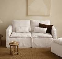 Sofá modular recto de algodón y lino desenfundable tono blanco de 196x96cm