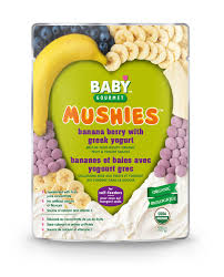 Banana Berry Greek Yogurt Mushies Babies Love Our Vanilla Banana Berry Risotto So Jen Replaced The Rice With Prote Food Baby Food Recipes Organic Baby Cereal
