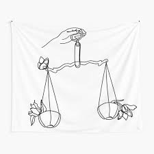 Libra Horoscope Sign Line Art Hand Holding Scales With Flowers Zodiac Sign By Onelineprint Redbubble Libra Art Line Art Horoscope Signs