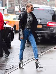 Could Gigi Hadid S Silver Boots Be A Supermodel Hit At New York Fashion Week Silver Boots Trendy Fall Outfits Vintage Boyfriend Jeans