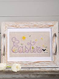 A floss color & number of stitches usage chart. Counted Cross Stitch Patterns Easter Party Tray Pattern
