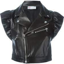 Red Valentino Ruffled Sleeve Biker Jacket Lamb Leather Jacket Lambskin Jacket Lambskin Leather Jacket