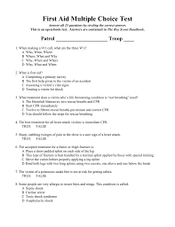 Cpr training exam good luck, the cpr test is the final test. First Aid Multiple Choice Test