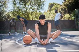 Basketball, man and meditation with yoga, zen and calm mindset before  training, exercise or game outdoor. Fitness, workout and wellness young gen  z basketball player spiritual and meditate on court Stock Photo |