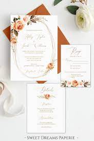 Fall Wedding Invitation Template Burnt Orange Floral Wedding Etsy Fall Wedding Invitations Fall Wedding Wedding Invitation Templates