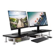 Large Dual Monitor Stand For Computer Screens Solid Bamboo Riser Support The Heaviest Monitors Printers Lap Dual Monitor Stand Monitor Stand Computer Stand