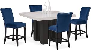 For a standard kitchen table, comfortable and simple chairs are usually the way to go. Artemis Counter Height Marble Dining Table And 4 Upholstered Stools Value City Furniture