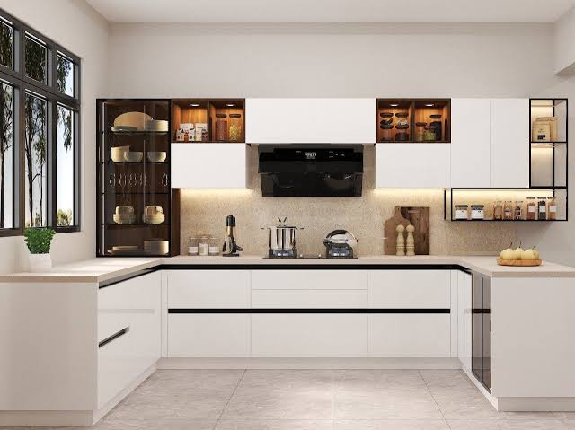 Finished affordable modular kitchen with simple finishes and quality storage