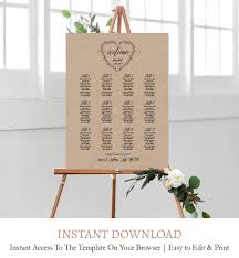 Kraft Wedding Seating Chart Editable Names Digital Pdf C6