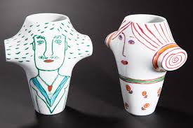 ROBIN PLATT & SHARON YOUNG. ROSENTHAL. 2 vases, painted (80-54). Ceramics &  Porcelain