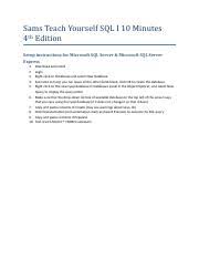 readme pdf sams teach yourself sql i 10 minutes 4th edition setup instructions for microsoft sql server microsoft sql server express 1 2 3 4 5 6 7 8 9 course hero readme pdf sams teach yourself sql i