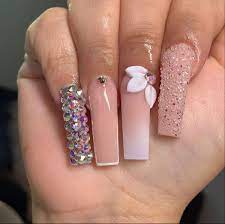 Diamond 3d Flower Acrylics Long Nails Long Acrylic Nails Nail Art Designs