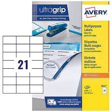 These square corner direct printer labels are made using premium 70gsm white paper and print smoothly in both laser and inkjet printers without slipping or causing paper jams. Avery White Multifunctional Labels 21 Per Sheet 70x42 3mm White 3652 2100 Labels Paperstone