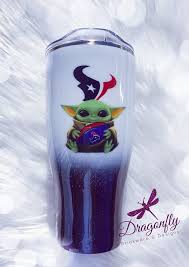 Texans Baby Yoda Glitter Tumbler Cup Drinkware Design Custom Tumblers Glitter Tumbler