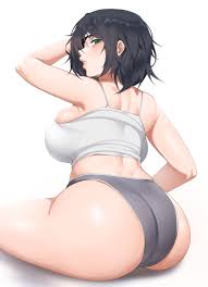 kevbot, himeno (chainsaw man), chainsaw man, absurdres, highres, 1girl,  ass, ass focus, back, backboob, black hair, breasts, curvy, eyepatch, from  behind, green eyes, grey panties, huge ass, large breasts, looking at  viewer,