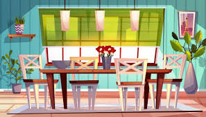 Download Dining Room Interior Illustration Of Modern Or Retro Apartment Or Summer Terrace For Free Dining Room Interiors Contemporary Dining Room Design Dining Room Design Modern