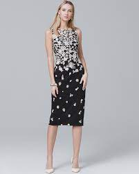 Denim on the embroidered dress provides comfort in. Sleeveless Floral Embroidered Sheath Dress White House Black Market