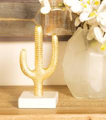 Cactus candle for cactus and succulent lovers | mini terrarium. Cosmoliving By Cosmopolitan Small Metallic Gold Cactus Sculpture Table Decor On White Marble Base 4 X 9 Walmart Com Walmart Com