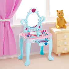 Qaba Kids Princess Vanity Table Pretend Play Set With Lights Sounds And Accessories Light Blue Pink Rea Makeup Vanity Kids Vanity Vanity Table With Lights
