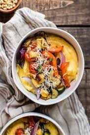 Roasted Summer Veggies With Parmesan Polenta Foraged Dish Recipe Polenta Recipes Vegetarian Recipes Summer Veggies