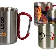 Edeltstahltasse 8 oz mit rotem Karabinergriff