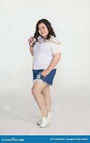 Portrait Full Body Shot of Asian Young Happy Cute Friendly Overweight Fat  Teen Long Black Hair Female Wears White Shirt and Short Stock Photo - Image  of curvy, beauty: 218390650