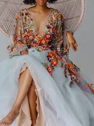 Newyodress Mesh Long Sleeve V Neck Floor Length Floral Women S Dress In 2020 Long Sleeve Mesh Dress Ball Gown Dresses Lantern Sleeve Dress