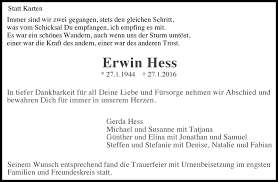 Traueranzeigen von Erwin Hess