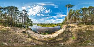 360 View Of Full Seamless Spherical Hdri Panorama 360 Degrees Angle View With High Sandy Cliff Near The Riverbank In A Pine Forest In Equirectangular Projection Alamy