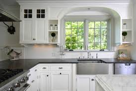Classic Kitchen White Cabinet And Black Countertop With Glass Window Classic Kitchen Cabinets White Kitchen Design Kitchen Design