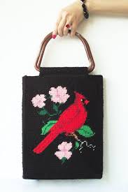 Blue Birds That Look Like Cardinals Blue Bird Red Bird Bag Book Carrier Embroidered Cross Stitched Red Bird Cardinal Blue Jay With Bakelite Like Plastic Handles Fits 13 Mac Blue Bird Bags Red Birds