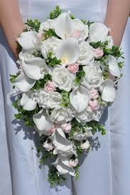 Beautiful White Rose And Calla Lily Cascade Bridal Bouquet W Blush Pink Rose Buds Beautiful White Rose Bridal Bouquet Bridal Bouquet Pink Pink Wedding Flowers