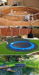 Aus diesem grund eignen sie sich sehr gut für den außenbereich. Trampolin In Garten Integrieren Hintergarten Kinderspielbereich Garten Spielplatz