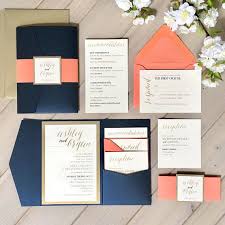 Navy Coral And Gold Wedding Invitations Navy And Coral Etsy Coral Wedding Invitations Coral Invitations Navy Wedding Invitations