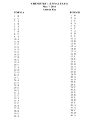 You can access the answer key by logging in the official answer key is very useful for candidates since it helps them to calculate their estimated scores. Fillable Online Courses Chem Psu Chemistry 112 Final Exam May 7 2014 Answer Key Form A Form B Courses Chem Psu Fax Email Print Pdffiller