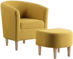 The yellow mustard colour of this char's seat is subtly accentuated by elegant sloping oak feet, and will add a cheerful note to your interior design. Amazon Com Dazone Modern Accent Chair Upholstered Arm Chair Linen Fabric Single Sofa Chair With Ottoman Foot Rest Mustard Yellow Comfy Armchair For Living Room Bedroom Small Spaces Apartment Office Kitchen Dining