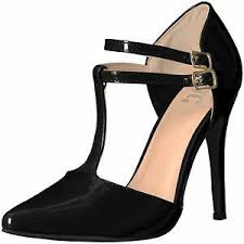 Details About Brinley Co Womens Tru Pointed Toe T Strap Classic Pumps Black Size 6 5 Hgne
