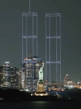 Seeing the drone light show images of the Twin Towers was beautiful and emotional. Image credit #skyelementsdrones thank you
