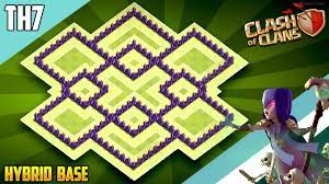 Here are 2 types for farming and doing war of this base, come with them are some different versions. New Best Th7 Hybrid Trophy Defense Base 2018 Town Hall 7 Hybrid Base Design Clash Of Clans Youtube
