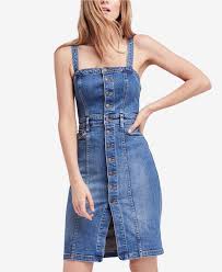 Free People Sleeveless Denim Dress Juniors Dresses Macy S In 2020 Button Front Denim Sleeveless Denim Dress Denim Dress