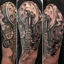 Important notice replacement parts industries, inc. Nice Grey Car Parts Tattoo On Left Sleeve Biomechanical Tattoo Car Parts Tattoo Tattoo Designs Men